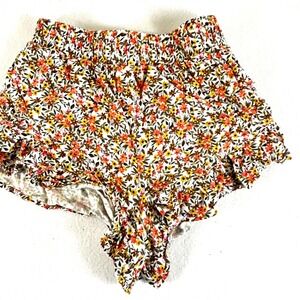 Wild Fable Kids XS Floral Shorts Orange Yellow‎ Linen Blend Elastic Waist Casual